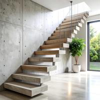 Escalier flottant sur mesure pour maison moderne avec balustrade en verre et structure en acier cantilever