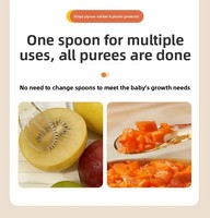 Cuillère à double extrémité en silicone pour bébé, pour porridge et purée de fruits, ensemble de couverts portables avec boîte, design singe de dessin animé mignon