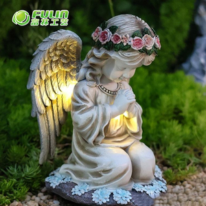 Escultura Luminosa de Resina Solar <span class=keywords><strong>para</strong></span> Jardín, Estatua de Ángel con Alas que Reza, con Corona de Flores, <span class=keywords><strong>para</strong></span> Decoración Navideña de Exteriores - Product Image 2