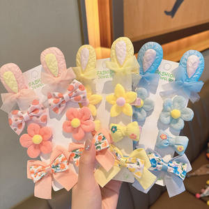 Juego de horquillas coloridas con flores bordadas de tela, conjunto de horquillas de pelo con Orejas de conejo de dibujos animados, decoración de pelo con lazo colorido, 8 unidades - Product Image 1