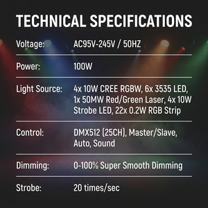 Luz Móvil Profesional de 4 Brazos LED, 100W RGBW, con Efectos de Haz, Láser y Estroboscópico 4 en 1, Iluminación de Escenario DMX512 para Discotecas, DJ, Clubes Nocturnos y <span class=keywords><strong>Arenas</strong></span> - Product Image 4
