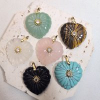 Pendentif en forme de grand cœur et d'hexagramme sculpté dans la pierre naturelle, incrusté de zircon, avec fermoir en fer, accessoire de collier DIY