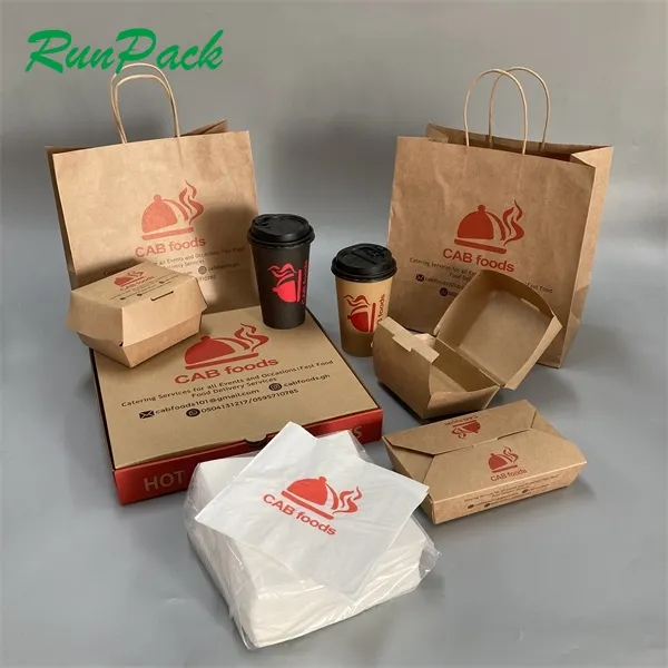 One set restaurant tableware and takeout box handbag napkin paper cup fast food packaging
