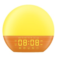 Nouvelle lampe de réveil style nordique à effet bois avec horloge, haut-parleur, bruit blanc et éclairage LED nocturne