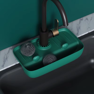 Support d'évier en silicone pour la maison, anti-éclaboussures de robinet, multifonction, écologique, avec tampon de récupération d'eau et rangement pour éponges et chiffons - Product Image 4