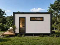 Villa modulaire préfabriquée 2 chambres 54 m² en conteneur d'acier avec terrasse en bois, 1 salle de bain, cuisine et salon pour complexe résidentiel