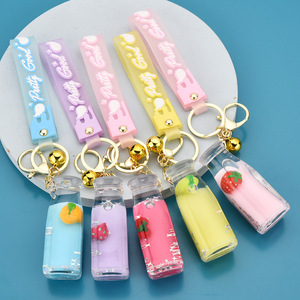Mùa Hè Chất Lỏng Nổi Trái Cây Dâu Tây Cherry Keychain Da Dây Sữa Chua Chai Vòng Chìa Khóa Phụ Nữ Người Đàn Ông Xe Túi Acrylic Móc Chìa Khóa - Product Image 6