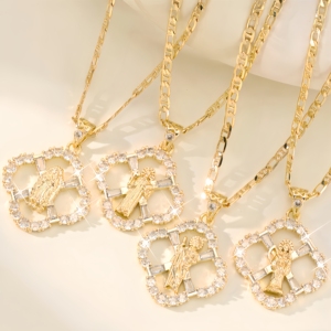 Collar con Colgante de <span class=keywords><strong>la</strong></span> Virgen de Guadalupe, <span class=keywords><strong>San</strong></span> <span class=keywords><strong>Benito</strong></span>, <span class=keywords><strong>San</strong></span> Judas, <span class=keywords><strong>La</strong></span> Santa Muerte, con Circonitas, Chapado en Oro, Joyería Religiosa - Product Image 5