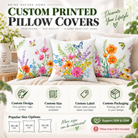 Housse de coussin en lin lavable en machine à imprimé floral papillon