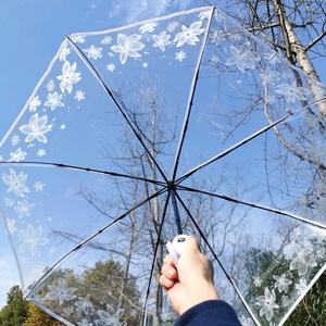 Parapluie pliant manuel de haute qualité avec impression papillon et motif floral, design dôme à trois volets festonné, transparent, idéal pour les cadeaux d'affaires - Product Image 6