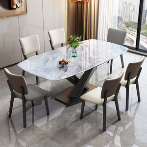 Tavolo da Pranzo in Marmo Set Acciaio Inox Semplice Moderno <span class=keywords><strong>Arredamento</strong></span> Casa Minimalista Salvaspazio Metallo Dorato Stabile - Product Image 3