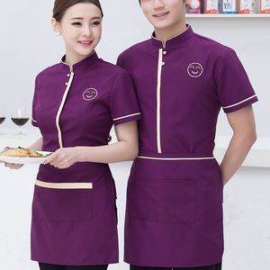 Uniforme de <span class=keywords><strong>Camarero</strong></span> y Camarera para Hombre y Mujer, Mezcla de Poliéster y Algodón, Rojo, Negro y Morado - Product Image 4