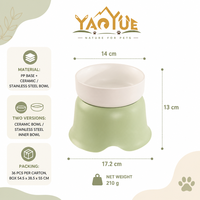 YAOYUE Support de gamelle surélevée pour animaux de compagnie, base en PP détachable à double usage avec bols intérieurs en céramique et en acier inoxydable pour chats et chiens