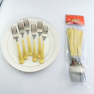 ชุดช้อนส้อมสแตนเลสชุบทอง MYD 6 ชิ้น ด้ามจับลายนูน ช้อน ส้อม มีด ชุดช้อนส้อมสไตล์ตะวันออกกลาง สำหรับงานแต่งงาน - Product Image 2