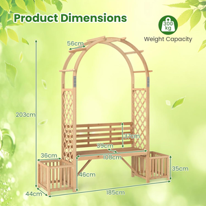 Arco da Giardino con Panchina e Fioriera, <span class=keywords><strong>Pergola</strong></span> in Legno, Traliccio per Rose e Piante Rampicanti - Product Image 6