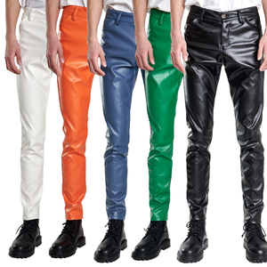 Pantalones de Motocicleta Casuales para Hombre, de Cuero Genuino, Corte Regular, Diseño Recto, con Arrugas, Ligeros - Product Image 2