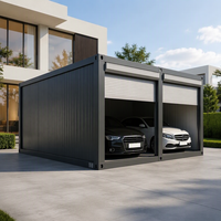Garage préfabriqué en acier à montage rapide, type conteneur, avec portes à double volet roulant pour 2 voitures et stockage d'équipements