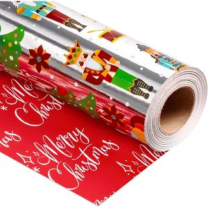 Papel de Regalo Plateado Navideño Reversible con Diseño de Árbol Cascanueces, 17 Pulgadas x 32.8 Pies, Papel para Envolver Regalos y Manualidades - Product Image 1