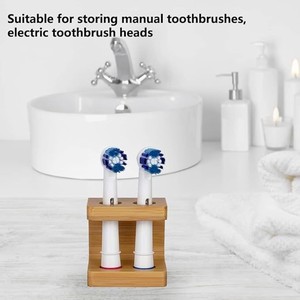Soporte para cepillos de dientes de bambú, 4,5 cm x 4,5 cm x 4,8 cm, estante de baño de madera con 2 orificios para cabezales de cepillos de dientes eléctricos - Product Image 3