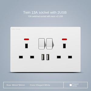 Prise murale multifonctionnelle à écran tactile de norme britannique avec USB Type-C, double prise universelle à 3 broches, voyant lumineux, matériau PC - Product Image 6