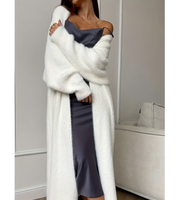 Neue Anti-Pilling Stylische Freizeitkleidung Bequeme Knöchellange Damen-Strickjacke Kunstfell-Optik Grobstrick-Cardigan