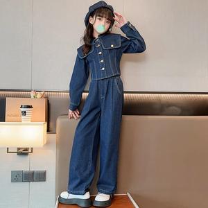 2024 şık çocuk kız 2 adet ceket + kot 2 adet koyu mavi Denim giyim seti 5-15 yıl - Product Image 3