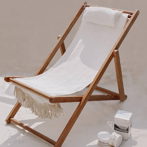 Chaises longues de <span class=keywords><strong>jardin</strong></span> en <span class=keywords><strong>toile</strong></span> vintage de qualité supérieure avec franges en <span class=keywords><strong>bois</strong></span>, réglables, sans accoudoirs, pour patio, bord de piscine - Product Image 1