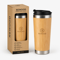 Mug isotherme en bambou Rewood Wholesale, thermos en acier inoxydable anti-fuite pour café chaud, thé et voyages en plein air