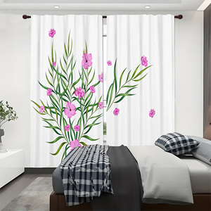 Cortinas Translúcidas con Estampado de Flores Púrpuras sobre Base Blanca, 90 g/m², Cortinas Opacas de Voile, Modernas y Lujosas con Ojales para Sala de Estar y Dormitorio - Product Image 2