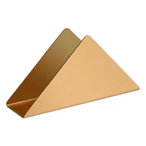 Tabletop Organizer Triangle Shape Stainless Steel Golden Napkin Storage Holder Metal Material Napkin Dispenser For Dining Table