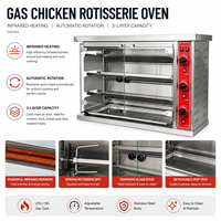 Four à rôtir au gaz commercial en acier inoxydable avec système de chauffage infrarouge, équipement de rôtissage automatique à 3 niveaux pour poulet