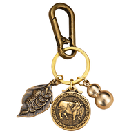 Porte-clés vintage en laiton avec breloques zodiaque chinois, gourde et feuille de monnaie, porte-bonheur Feng Shui pour la chance et la prospérité, cadeau
