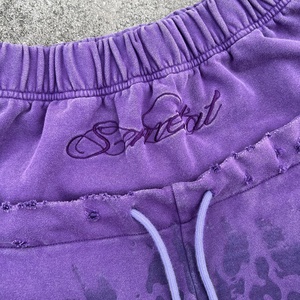 SEMETAL <span class=keywords><strong>Short</strong></span> de survêtement personnalisé imprimé, bords bruts, double taille, en molleton bouclette 100% coton, délavé à l'acide, pour homme - Product Image 4