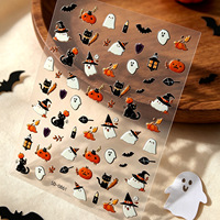 Autocollants pour ongles Halloween en relief motif dessin animé, adorables citrouilles 3D et fantômes roses, pour enfants, autocollants adhésifs pour manucure, vente en gros