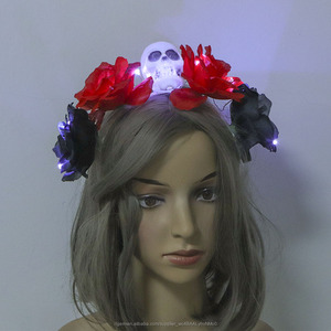 Rote Rose &amp; led Schädel Stirnband-Halloween Phantasie Kleid Kostüm Zubehör Tag Der Toten glow in <span class=keywords><strong>the</strong></span> dark - Product Image 4