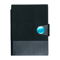 Carnet de notes Aurelux noir côtelé, relié, base en cuir lisse, bleu vif, fermeture à bouton, élégant, professionnel, premium