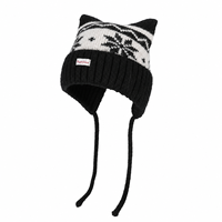 Bonnet tricoté pour femme avec oreilles de chat 3D, motif Fair Isle Jacquard, chaud pour l'hiver, avec cache-oreilles et sangles à nouer, idéal pour le ski en extérieur