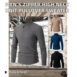 Pull-over en tricot doux pour homme, anti-rides, anti-rétrécissement, avec fermeture éclair et col montant, manches longues, idéal pour l'hiver – Vente en gros - Product Image 2