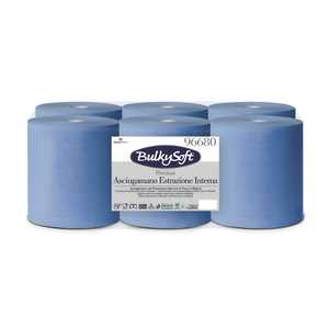 Serviettes en papier BulkySoft Premium à déroulement central, bleues, 6 rouleaux, 108 mètres chacun - Product Image 1
