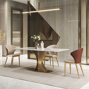 Marble 8 Seater Dinning Room <strong>Table</strong> <strong>Set</strong> 6 Chair Modern Luxury Ss Steel Marble <strong>Dining</strong> <strong>Table</strong> - Product Image 1