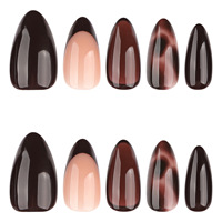 Faux ongles à presser en écaille de tortue marron, forme amande, French manucure, réutilisables pour femme, usage quotidien