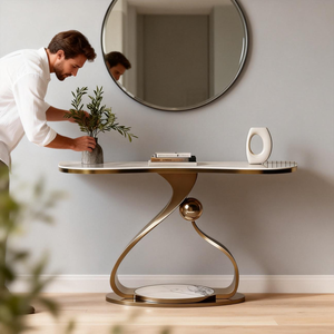 Mesa <span class=keywords><strong>Consola</strong></span> de Diseño Creativo de Lujo con Tapa de Mármol y Base de Metal Resistente para Entrada, Pasillo y Decoración del Hogar - Product Image 1