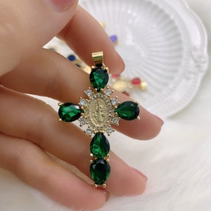 Pendentif Charme <span class=keywords><strong>Croix</strong></span> Vintage en Zircon avec Vierge Marie et Jésus, Plaqué Or 18K, Bijoux en Laiton, Mode Chrétienne Jinyuan - Product Image 2