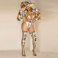 Costume de danse jazz sexy pour femmes, avec chapeau de DJ, veste et couvre-pieds, pour performance sur scène, boîte de nuit, bar, fête
