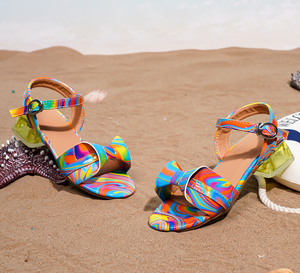 Nouvelles sandales d'été à talons hauts pour filles, avec nœud, semelle souple et confortable, colorées, ornées de cristaux, pour enfants - Product Image 2