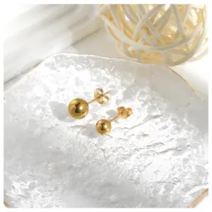 Factory wholesale simple fashion size steel ball steel stud earrings small gold bean 18K yellow gold color piercing earrings