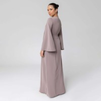 Robe Abaya musulmane Aschulman en gros, couleur unie, plissée, col rond, maxi, pour femmes, robe musulmane une pièce