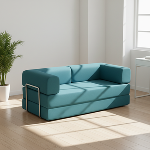 Elegante Divano Letto Bianco Trapuntato in Tessuto, Multifunzionale per Soggiorno e Hotel, per Dormire Comodamente e Sedersi con Stile - Product Image 2