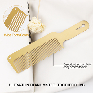 <span class=keywords><strong>TONI</strong></span>&<span class=keywords><strong>GUY</strong></span> BFC-1121 Peigne à logo personnalisé réglable, grand modèle, en acier inoxydable doré, brosse à barbe à tête plate, pour la coupe de cheveux et le style tendance - Product Image 4