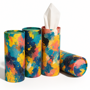 Boîte à mouchoirs en papier cylindrique imprimée écologique pour porte-gobelet de voiture, tube en papier réutilisable, distributeur de mouchoirs en papier rond pour voitures - Product Image 3